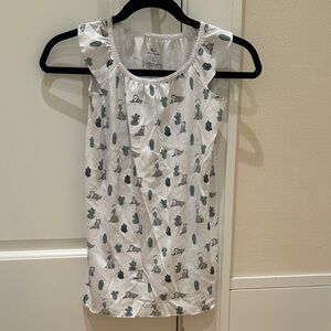 Roller Rabbit White Tank Top with Animal and Green Leaf Print